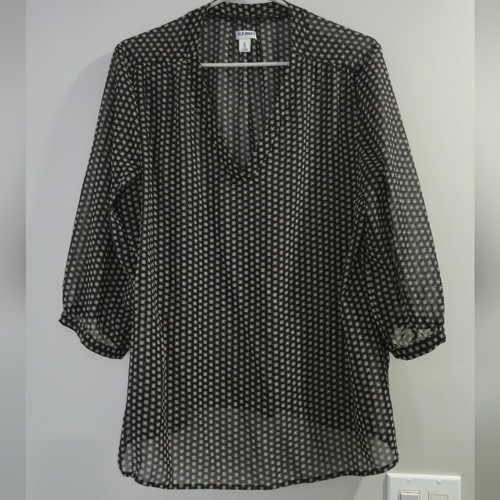 Old Navy Black and White Sheer Blouse